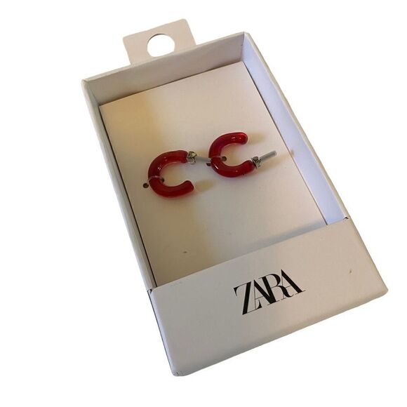 Zara Red Translucent Mini Hoops. - Picture 2 of 8